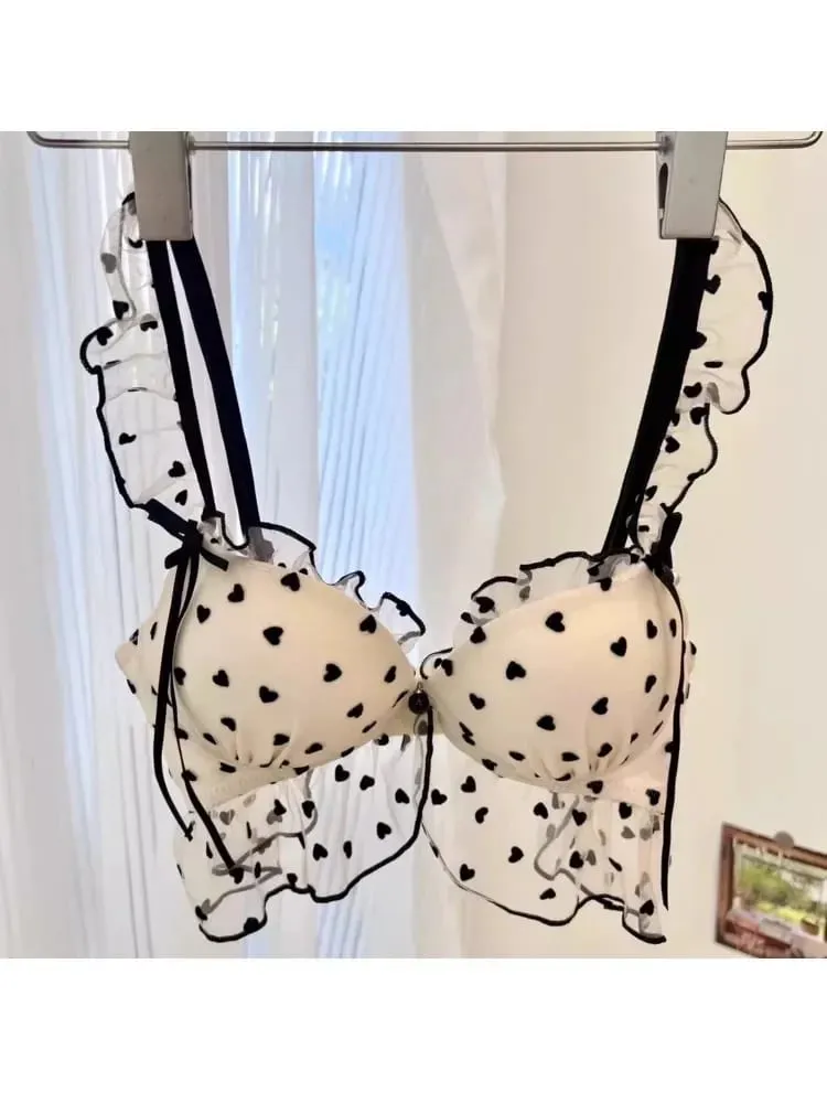 Set intimo in pizzo senza fili giapponese a rete I seni piccoli da donna raccolgono sexy puro desiderio reggiseno dolce reggiseno carino Panty SET TUSHY — image 3