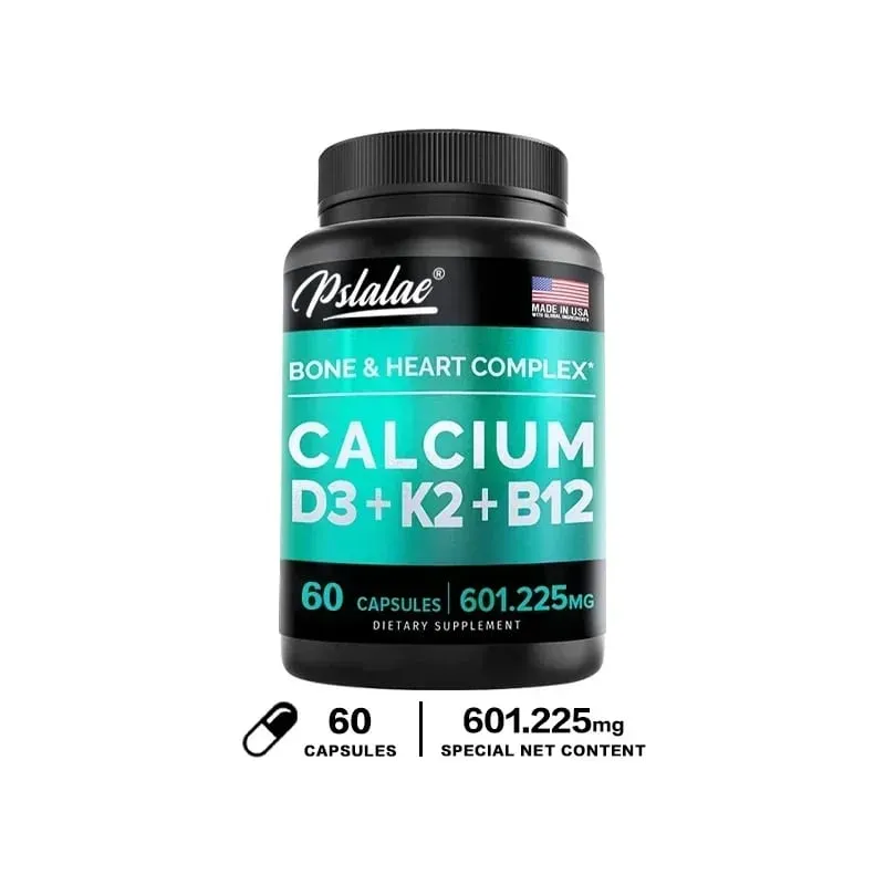 Kalzium 600 mg Vitamin D3 K2 B12 Ergänzung – Bietet Herzknochen- und Immununterstützung für Frauen und Männer
