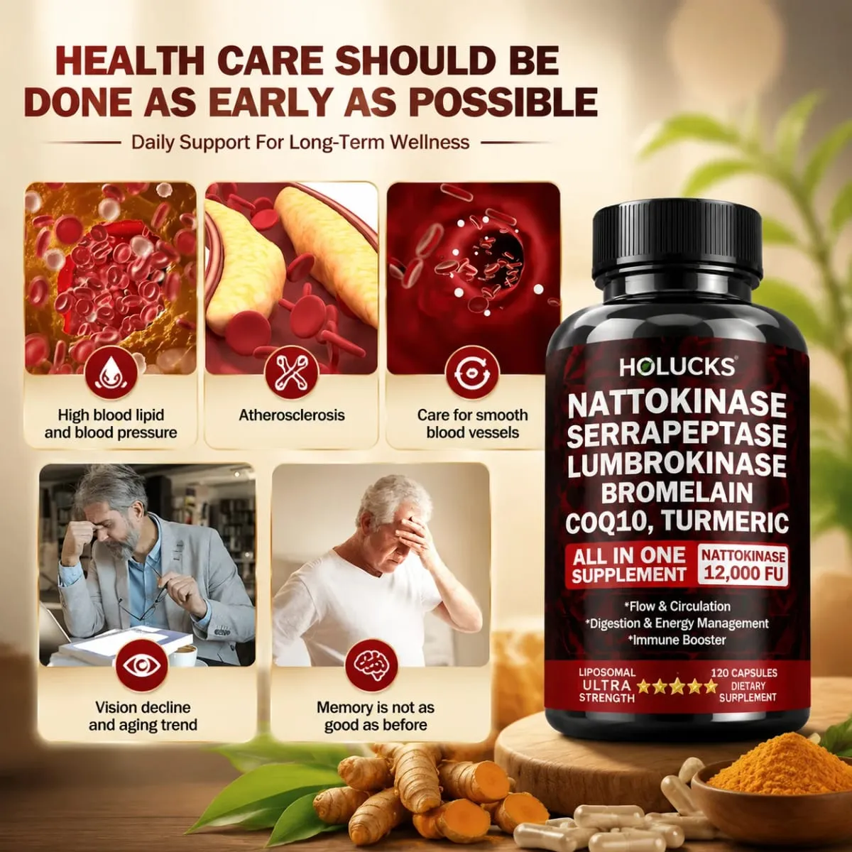 Premium Nattokinase Supplement with Bromelain CoQ10 Turmeric Support Blood Flow Joint Heart Health Antioxidant & Vitality — image 3