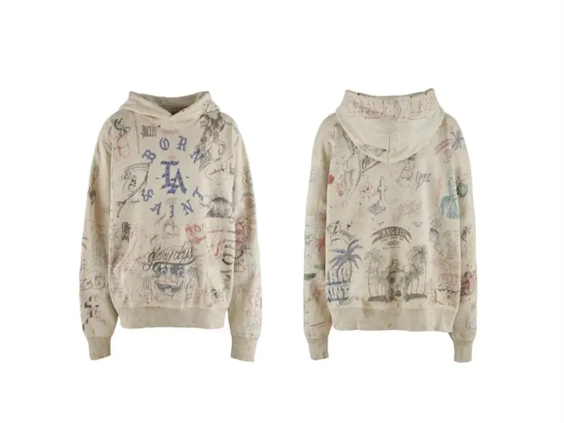 24FW SAINT Vintage Angel Printed Distressed Women Men Hooded Sweatshirt Hoodies Oversized Men Casual Cotton Pullover Hoodie — image 53