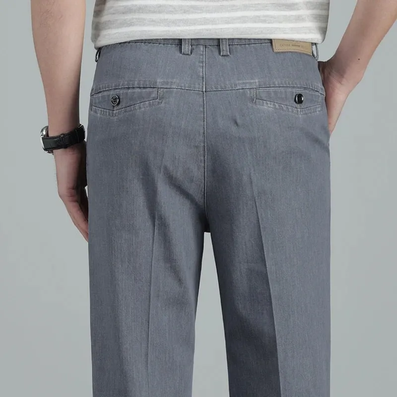 2026 Summer High Quality Clothing Men's Lightweight Straight Jeans Silk Lyocell Business Casual Thin Trousers Denim Pants — image 2