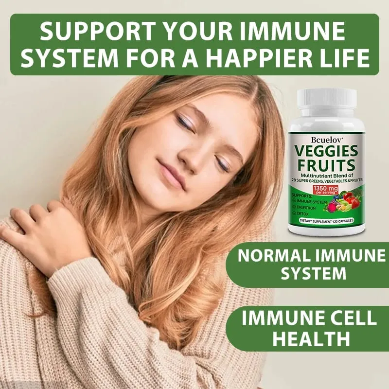 1350mg Fruit and Vegetable Supplement - 28 Complex Nutrients - Boosts Digestion Detoxification and Immune Support