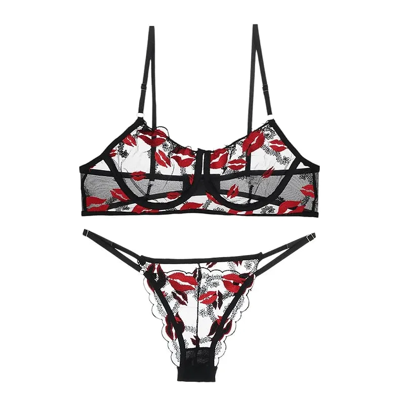 Women Floral Embroidery Sheer Mesh Lingerie Set Underwire Bra and Briefs Adjustable Straps Ladies Intimates Suit — image 7