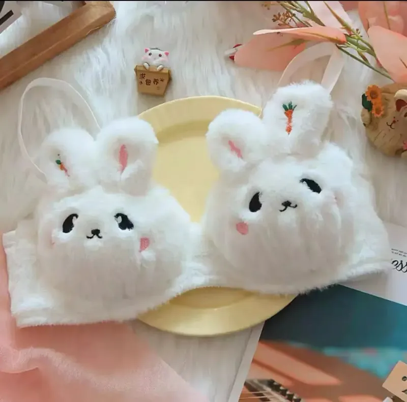 Cute Cat Paw Plush Lingerie Set for Women Warm Winter Bra & Panty with Ears Comfortable Kawaii Underwear — image 13