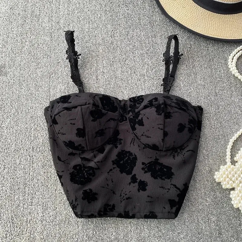 Women Sweet Elastic Camis Underwear Padded Bra Spaghetti Cute Crop Tops Print Tank Tops For Women Summer