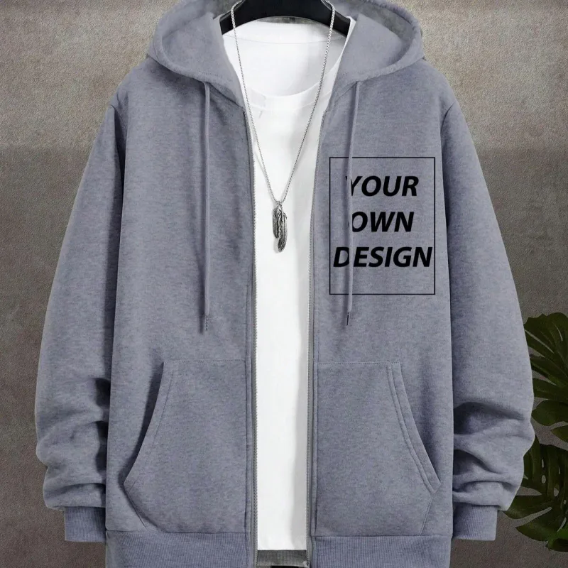 M-3XL 남성 맞춤형 맞춤형 DIY 인쇄 캐주얼 패션 지퍼 업 후드 루즈 청소년 코트 기본 캠퍼스 스포츠웨어 스트리트 포켓 탑 — image 17