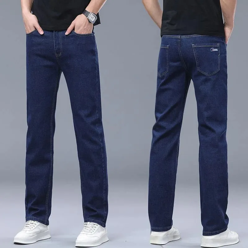 2026 New Comfortable Fabric Jeans Men Business Slim Fit Denim Pants Male Stylish Solid Color Straight Leg Casual Trousers