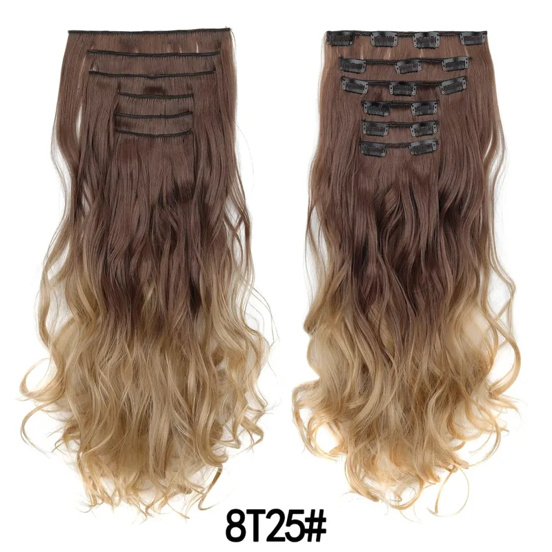 Clip In Hair Extensions 6pcs Full Head Long Wavy Curly Hairpieces Colorfull Synthetic Hair for Women’s Daily & Party Styling