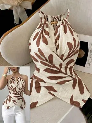 Women's Casual Cross Back Vest Plant Print Shoulder Bared Vest for Shopping Vacation Beach Travel Daily Casual Wear — image 2