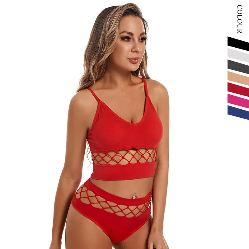 Thin Hollow Out Lingerie Set for Women Wireless Small Bust Push Up Bra Plus Size Breathable Sports Camisole Vest — image 3