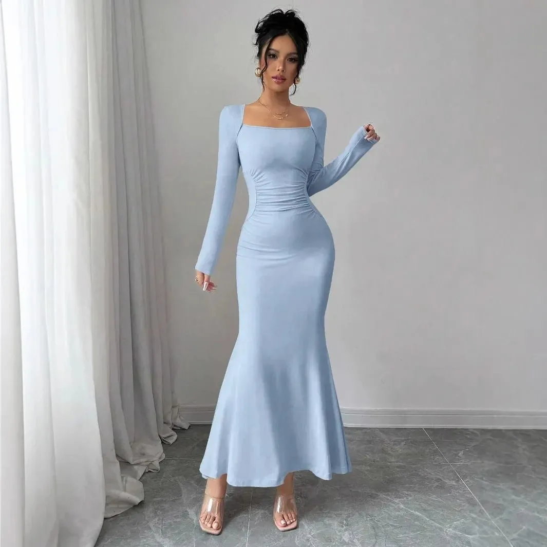 Elegant Long Sleeve Fish Tail Dress Women's Fashionable Slim Fit Sexy Gown Full Length Ankle Skirt Regular Waistline — image 3