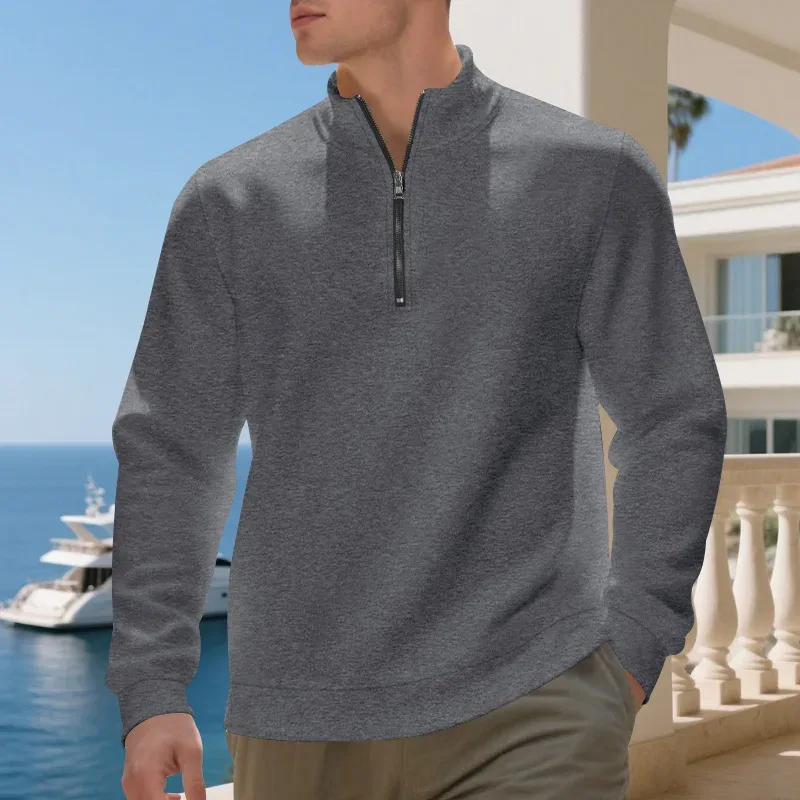 2026 New Fleece Lined Half Zip Sweatshirt for Men, Autumn Winter Solid Color Plus Size Casual Pullover Hoodie Daily Leisure Wear