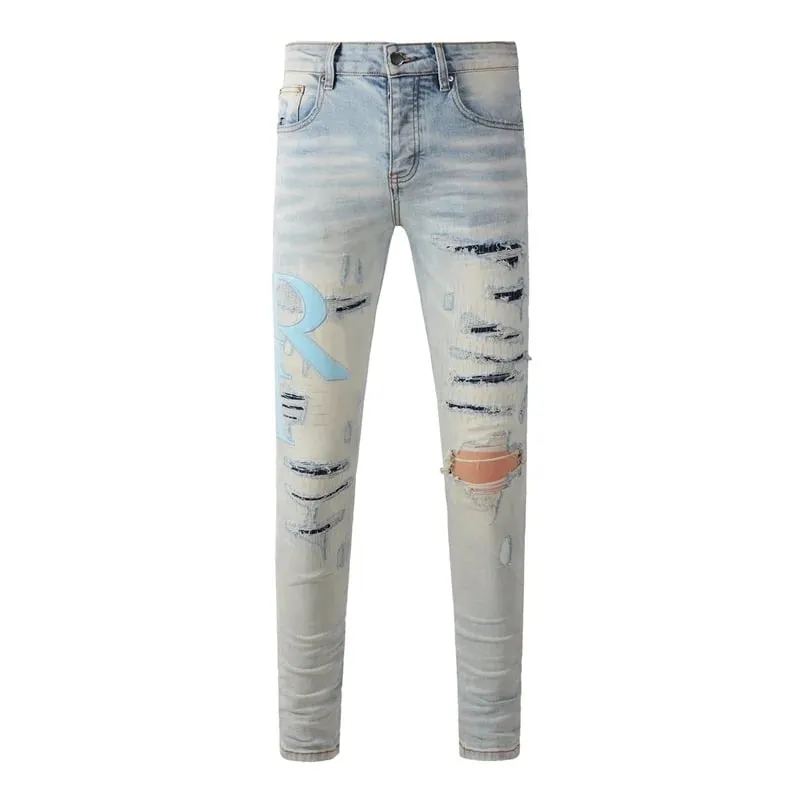 Fashion Americans Brands Men's Jeans Luxury Streetwear Holes Long Trousers Quality Male Stretch Slim Pants Skinny Trousers — image 19