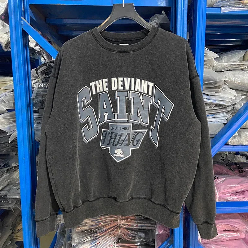 Autumn Winter Classic Overlapping Logo Print Saint Sweatshirts Men Women Couple Colorful Letters Graffiti Washed Black Pullovers — image 49