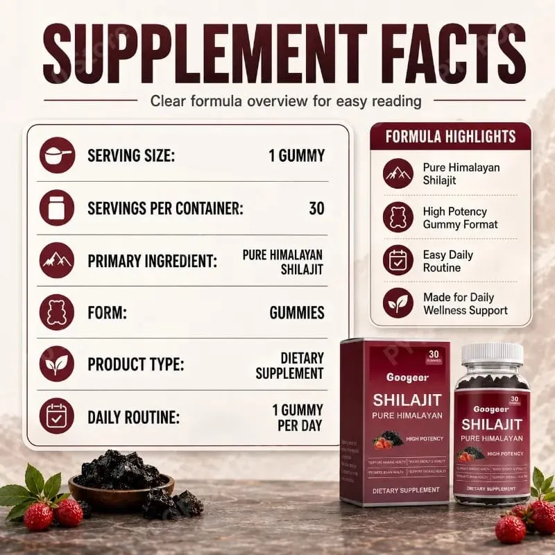 Googeer Shilajit Gummies Pure Himalayan High Potency Supports Immune Health Brain Health Daily Wellness 30 Gummies — image 3