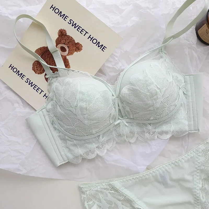 French Garden MOYISU Lace Bra Set 32-38 AB Wireless Thin Cup Push Up Anti Sag セクシー Support Lingerie Suitable Small Bust