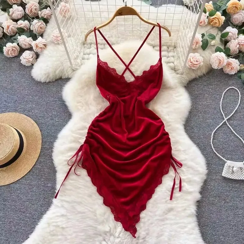 Woman Plus Size Sexy V-Neck Strap Dress Lace Trim Slim Short Dress Women Fashion Comfortable Dress Party Hotsweet — image 20