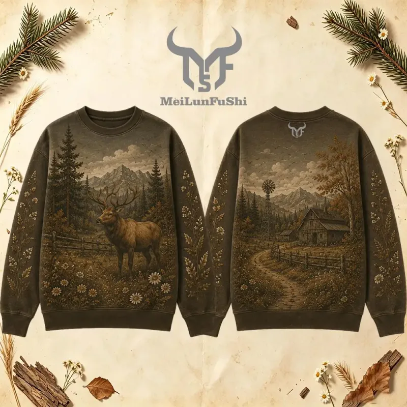 Vintage Wilderness Wildlife Graphic Crew Neck Sweatshirt Men Outdoor All Over Print Pullover Men's And Women's Casual Streetwear — image 6
