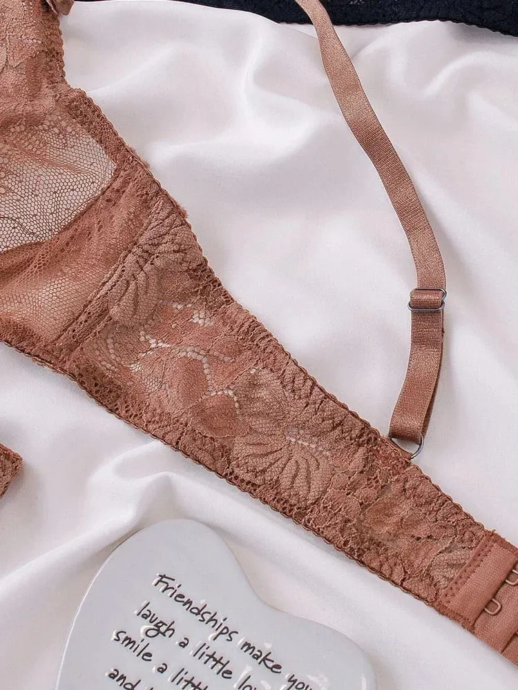 Conjunto de lingerie sexy de renda preta para mulheres conjunto confortável de sutiã e calcinha sem fio tamanho grande