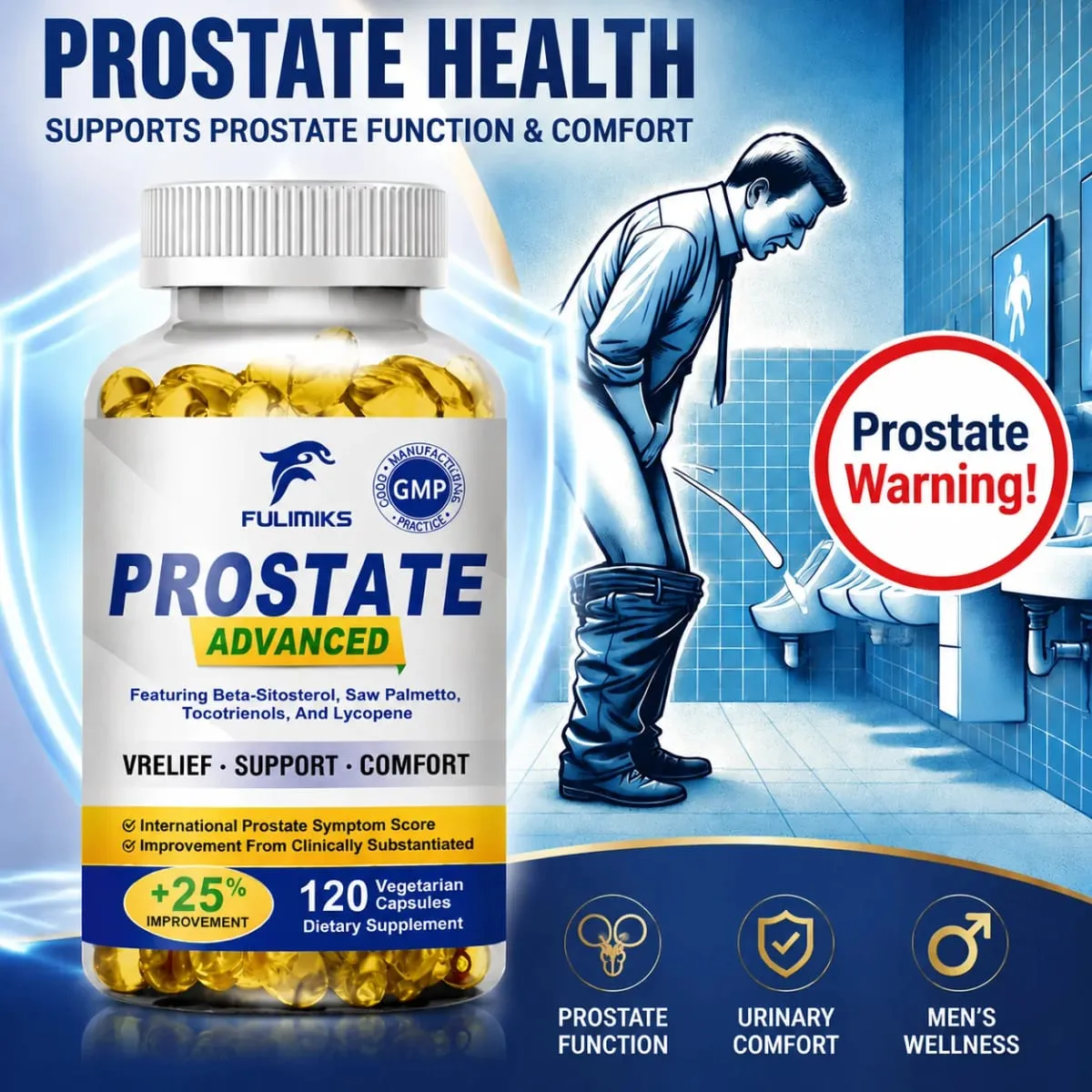 Advanced Saw Palmetto Capsules for Men Support Hair Bladder Urinary Tract & Prostate Health Reducing Nighttime Bathroom Trips — image 1