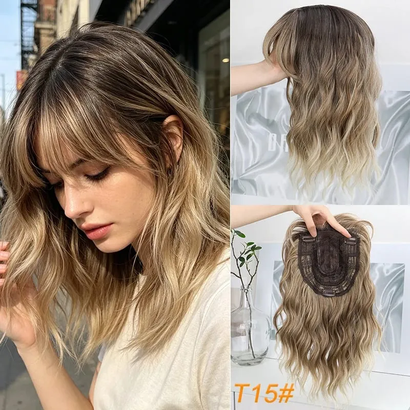 14Inch Synthetic Short Wave Curly Topper Hair Extension Invisible Coverage & Built-in Bangs for Women Daily Use Easy to Wear — image 8
