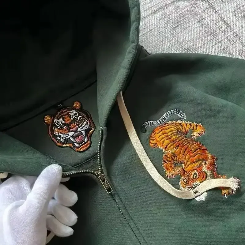 Y2K Tiger Claw Embroidery Vintage Double Zipper Loose Hoodie Sweatshirt for Men and Women Harajuku Trendy Casual Street Style — image 2