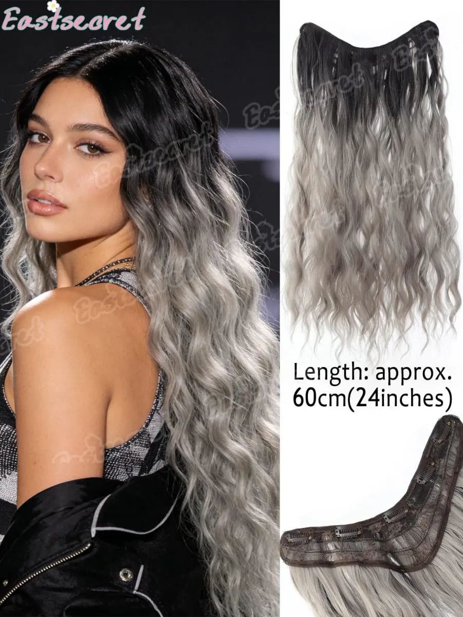Synthetic Long Clip In One Piece Hair Extension 5 Clips V-Shaped Clip In Hair Extensions Heat Resistant Fake Hair