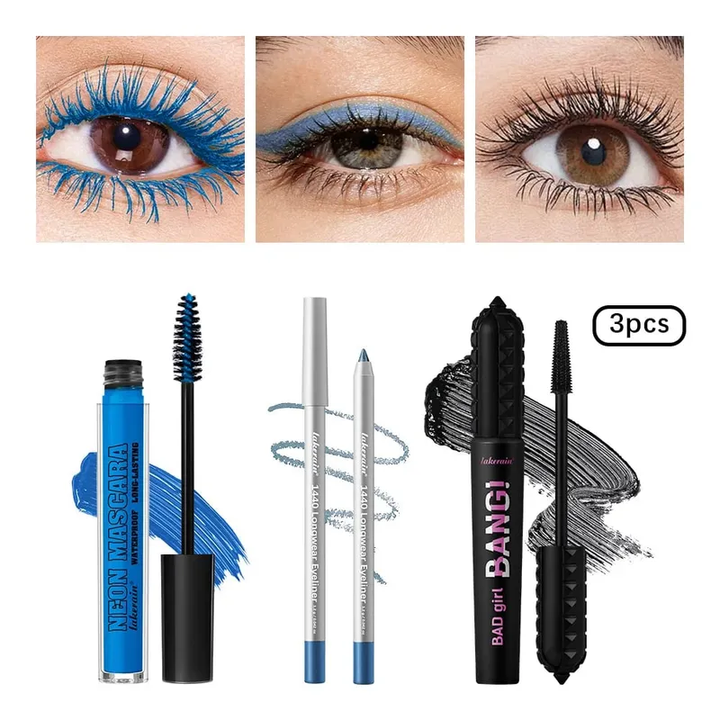 3Pcs Eye Makeup Set Purple Mascara Black Volume Mascara Eyeliner Pencil Waterproof Long Lasting Party Festival Eye Cosmetic Kit