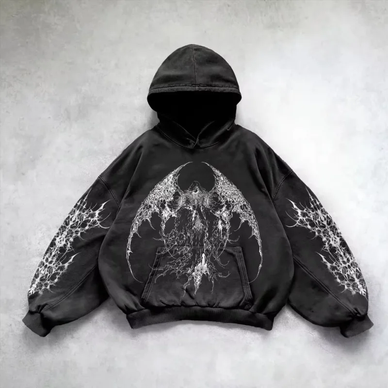 Retro Gothic Graphic Print Hip Hop Hoodie for Men Y2k Grunge Punk Casual Loose Pullover Women Streetwear Sweatshirt Hoodies — image 4