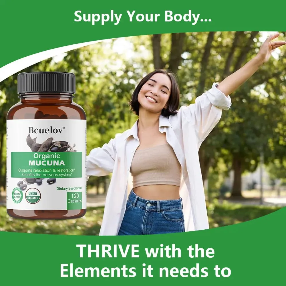 Organic Mucuna Capsules - Supports Relaxation and Well-Being - Natural Herbal Supplement for Nervous System Health — image 5