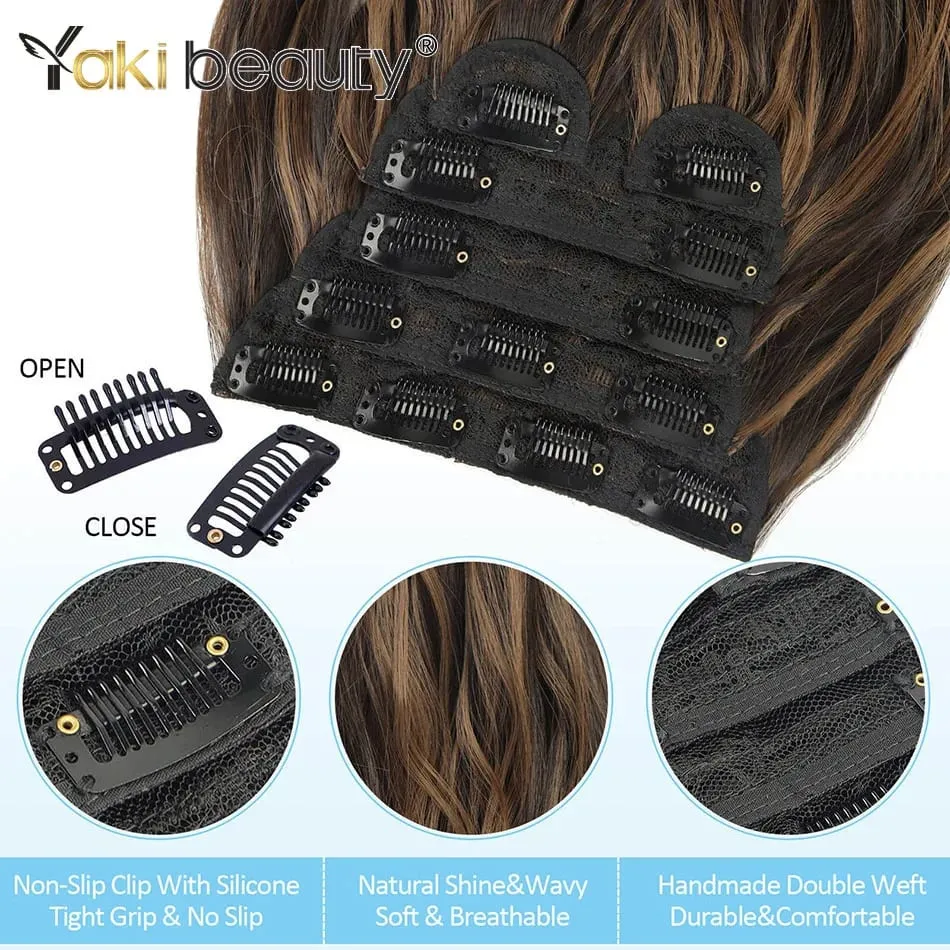20 Inch Synthetic Long Wavy Hair Extensions Clip-in 6 Pieces Set Black Brown Blond Hairpieces for Volume And Length