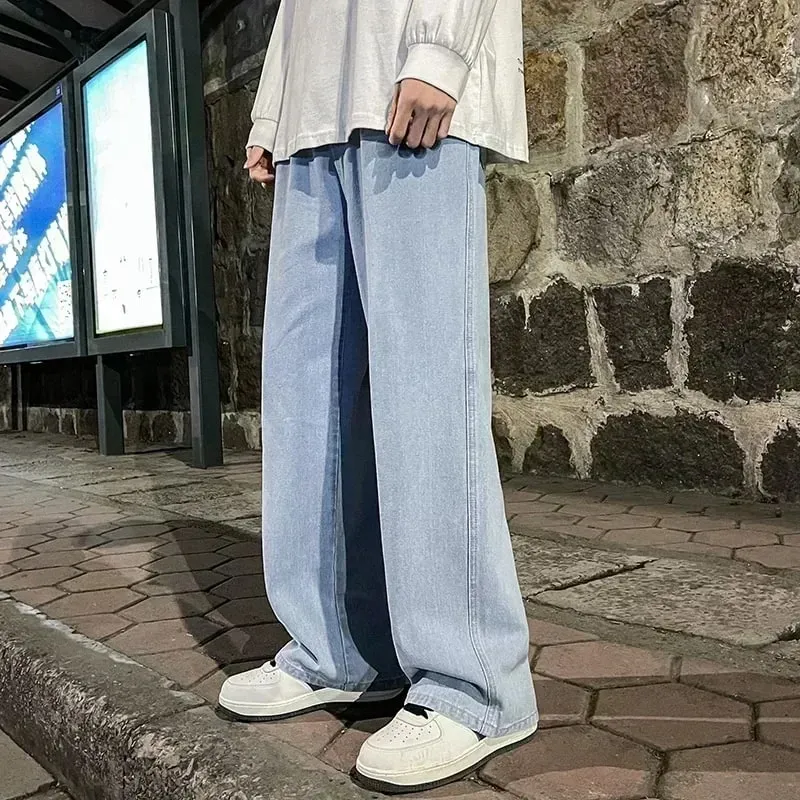 2025 Streetwear Loose Jeans Men Korean Style Fashion Loose Straight Wide Leg Pants Men's New Brand Clothing Black Light Blue — image 4