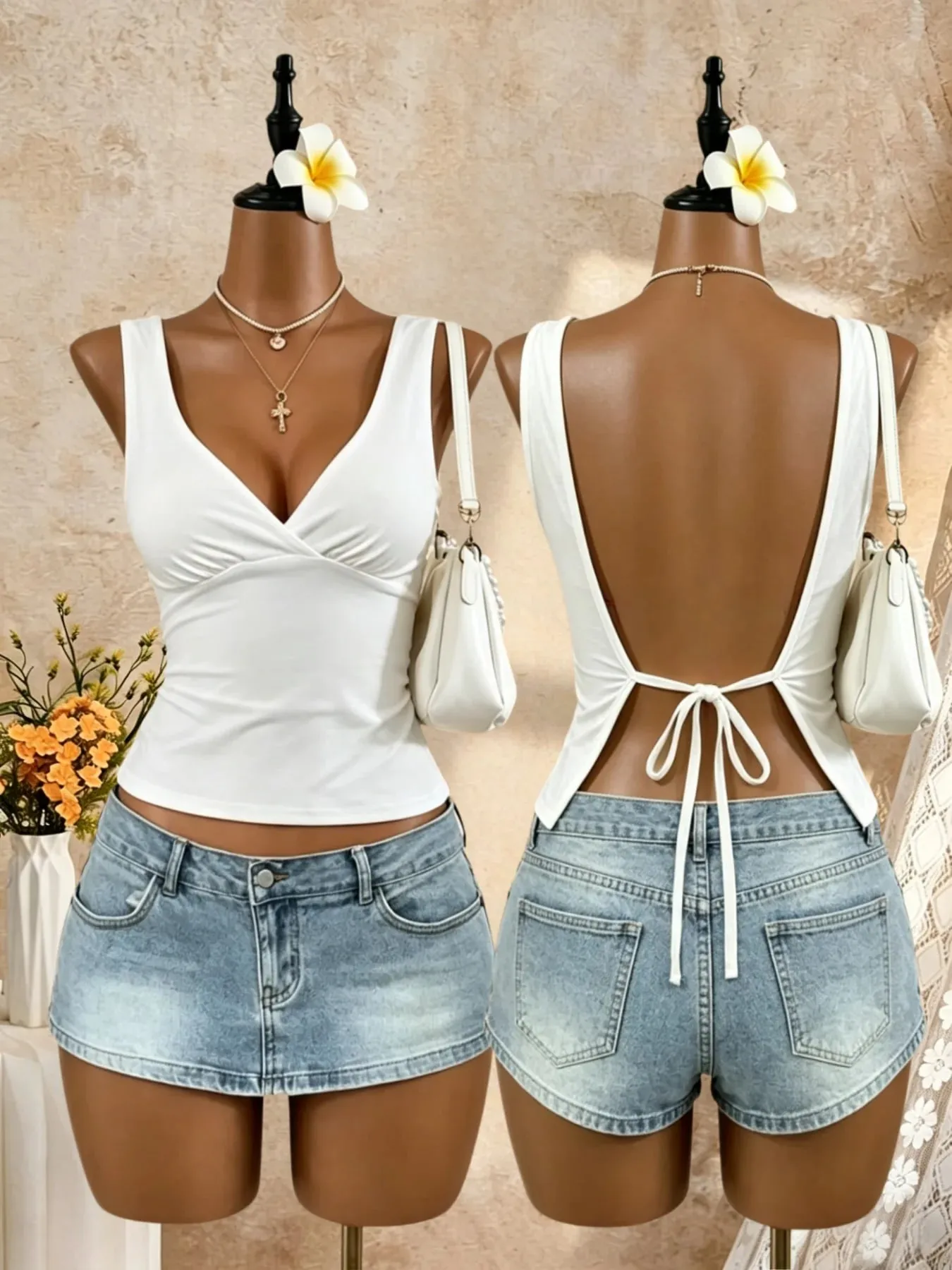 Women Wide Strap Deep V Wrap Front Open Back Tie Slim Crop Camisole 2026 Summer Y2K Going Out Streetwear Tank Tops — image 8