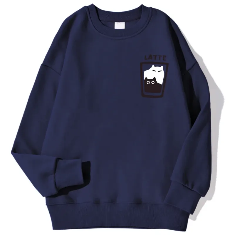 Cat Latte Cartoon Design Men Sweatshirt Fashion Casual Hooded Vintage Loose Hoodies Korean Fleece Clothing — image 7