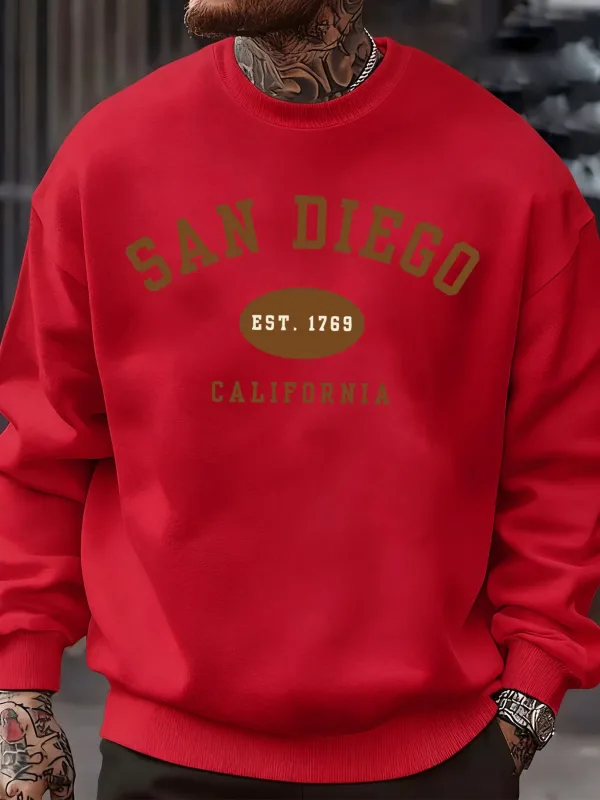 San Diego California Letter Printed Men Pullover Sweatshirts Soft Fleece Sweatshirt Crewneck Casual Clothes Oversized Streetwear — image 11