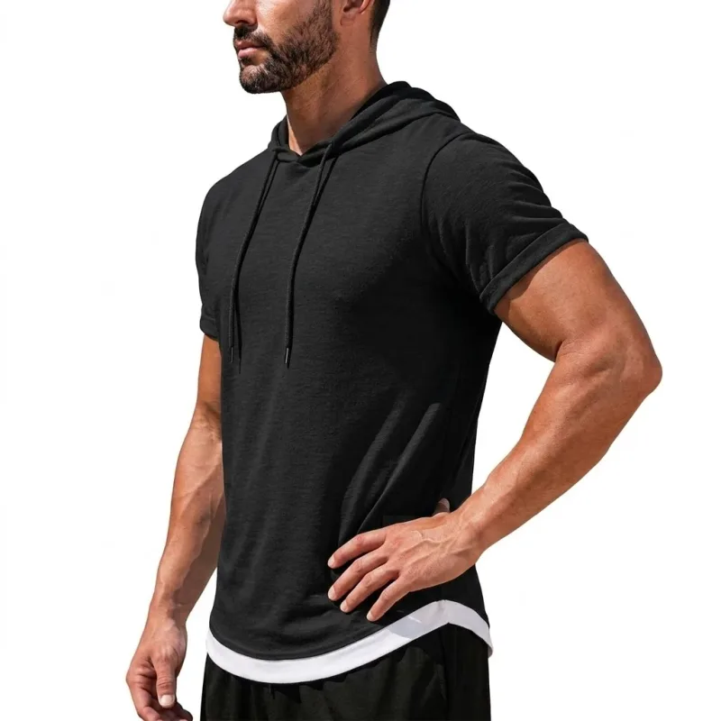 Summer Short Sleeve Hoodie Man Casual Thin T-Shirts Lightweight Pullover Hoodies Breathable Sweatshirt Korean Streetwear Gym Man