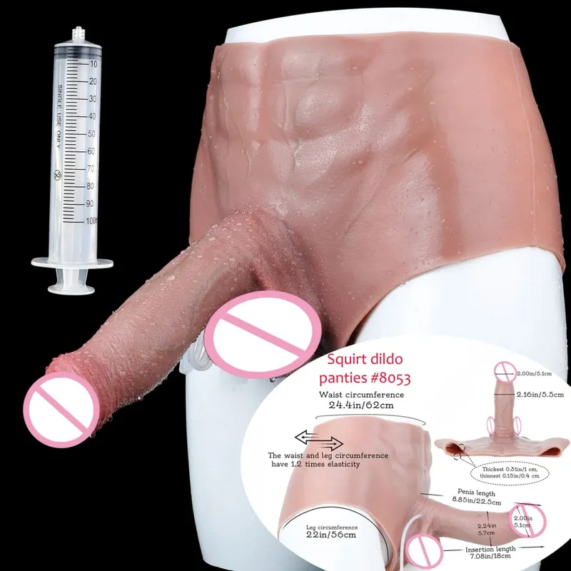 Black Nude Silicone Squirting Panties With Simulated Solid Penis Strapon Big Realistic Ejaculation Dildo Sex Toy For Women