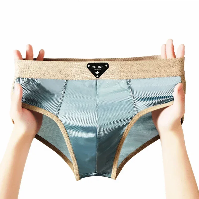 1/3PCS Men's Briefs Ice Silk Satin-like Briefs Men's Underpants Summer Breathable Quick Drying Panties Sexy U Pouch Underwear — image 9