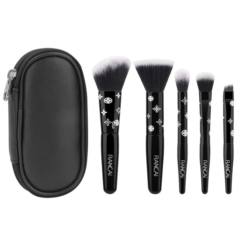 Conjunto de pincéis de maquiagem compacto, 5 peças, bonito, com estojo, pincel premium para base impecável, blush, sombra, aplicação, ferramentas de beleza — image 10