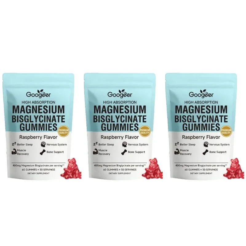 Magnesium Bisglycinate Gummies 400mg High Absorption for Sleep Muscle Recovery & Bone Support with D3 & Zinc Raspberry 60 Ct