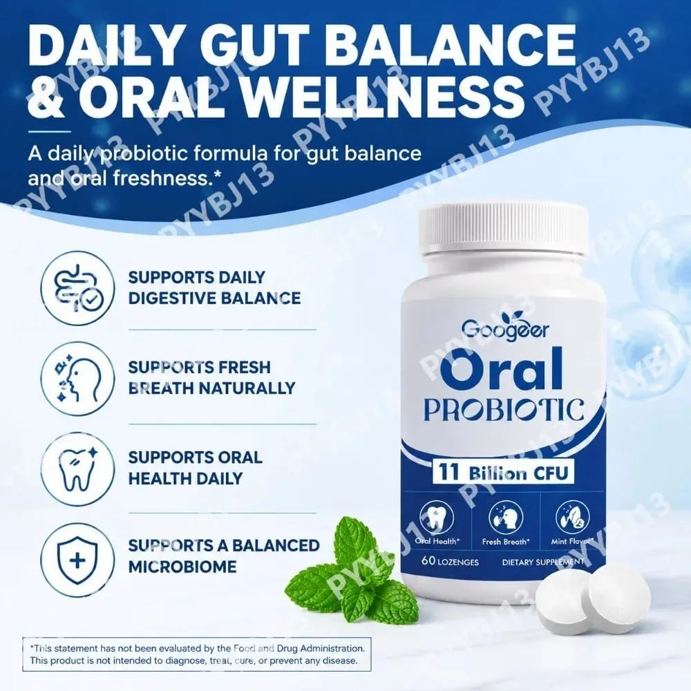 Googeer Oral Probiotic Lozenges 11 Billion CFU with L. reuteri S. salivarius and L. rhamnosus for Daily Fresh Breath 60 Count — image 2