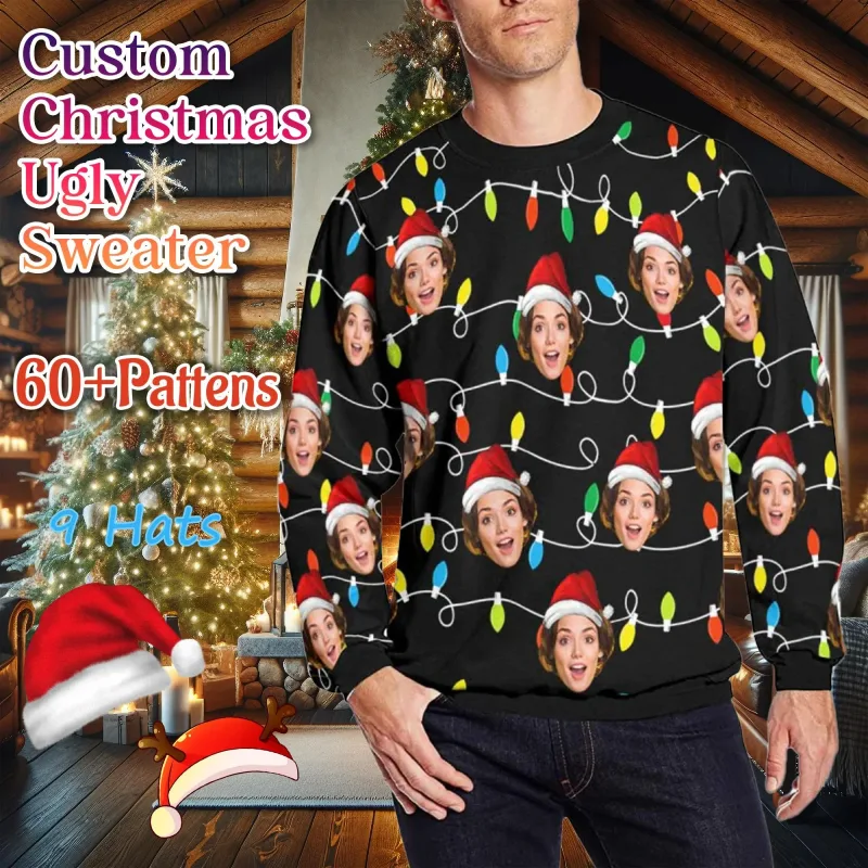 カスタム写真 3D プリント醜いクリスマスセーター DIY 顔家族プルオーバー面白い画像スウェットシャツパーソナライズクリスマスギフトユニセックス