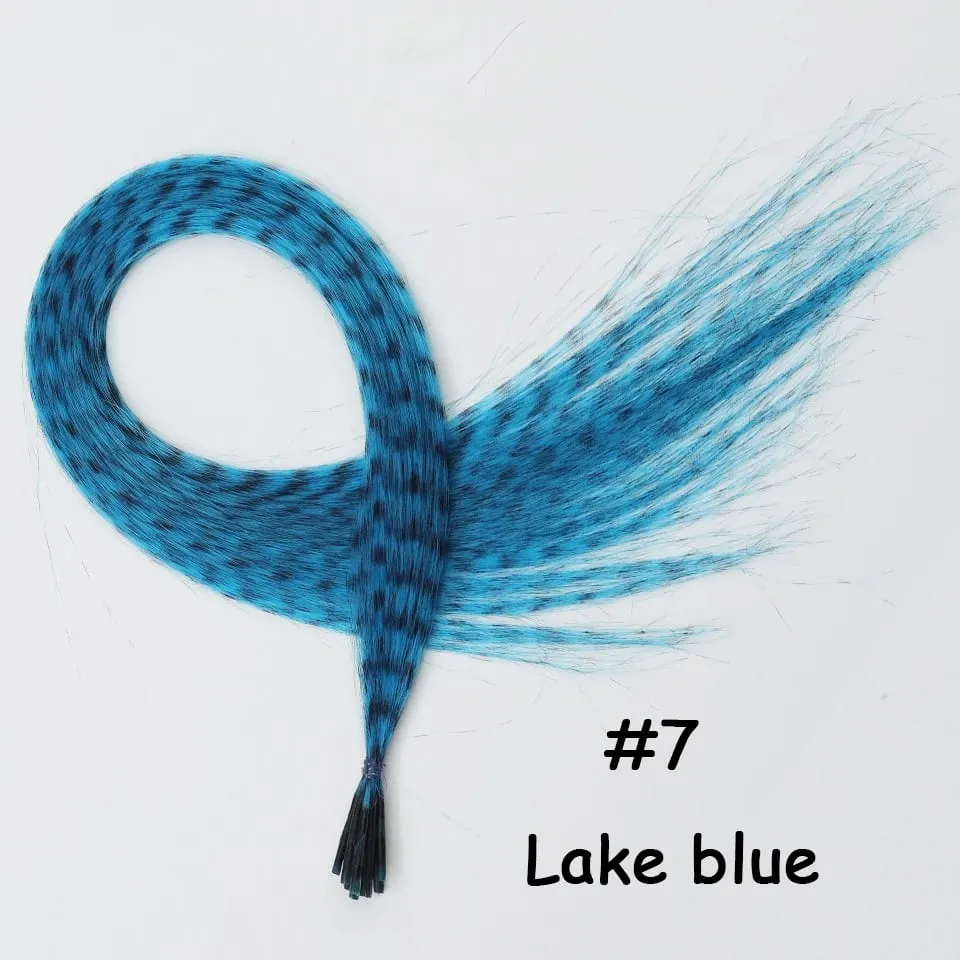 Synthetic Colored Feather Hair Extensions 16Inch Blue Purple For Women Zebra Line Feather Hairpiece For Women New Year Carnival — image 13