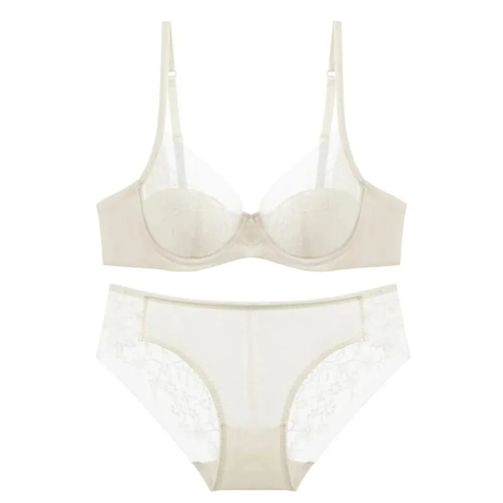Lace Lingerie Set Thin Cup Minimizer Bra Panty Kit Comfort Full Coverage Intimates For Big Bust Festive Daily Women Underwear — image 6