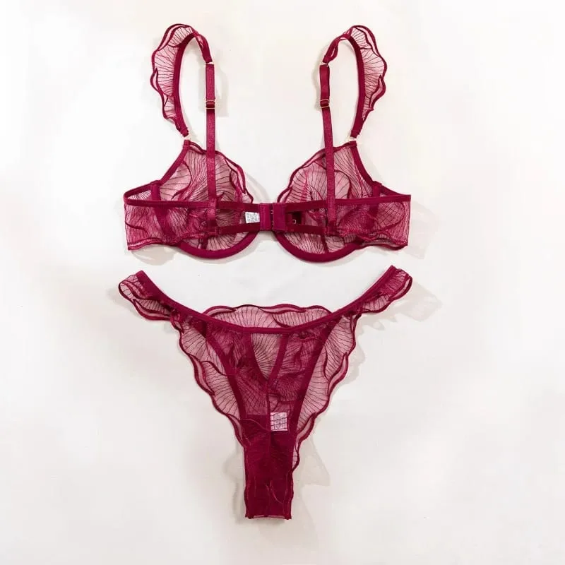 Sexy French Flower Embroidery Lace Bra Set Pure Desire Ultra Thin Push Up Wirefree Comfort Romantic Niche Bralette S-XL​​ MOYISU