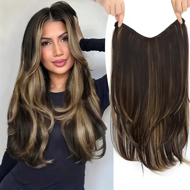 22Inch Synthetic Long Straight V-Shaped Layered Clip-In Hair Extensions for Women Invisible Seamless Hairpiece for Women — image 11