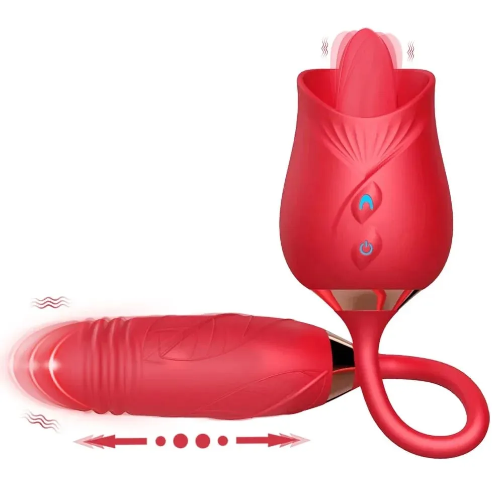 Rose 3v1 Sucker Vibrator pro ženy Teleskopický stimulátor klitorisu Dildo Olizování vagíny Masturbátor Sexuální hračky pro ženy — image 1