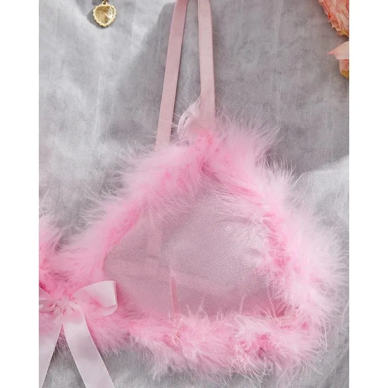 Valentine Lingeries Sexy Hot Cute Bra Hilitos 2PC Romantic Intimate Fluffy Decor Pure Desire Fantasy Women's Underwear