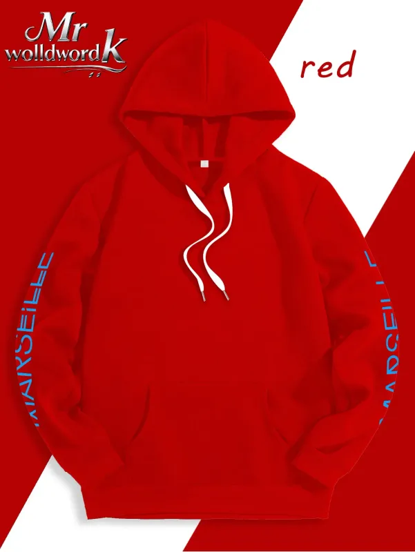 Men Marseille 13 City Graphic Hoodie Multi‑Print Sleeve Back Letter Hooded Sweatshirt Autumn Winter Fleece Loose Hoodie — image 2