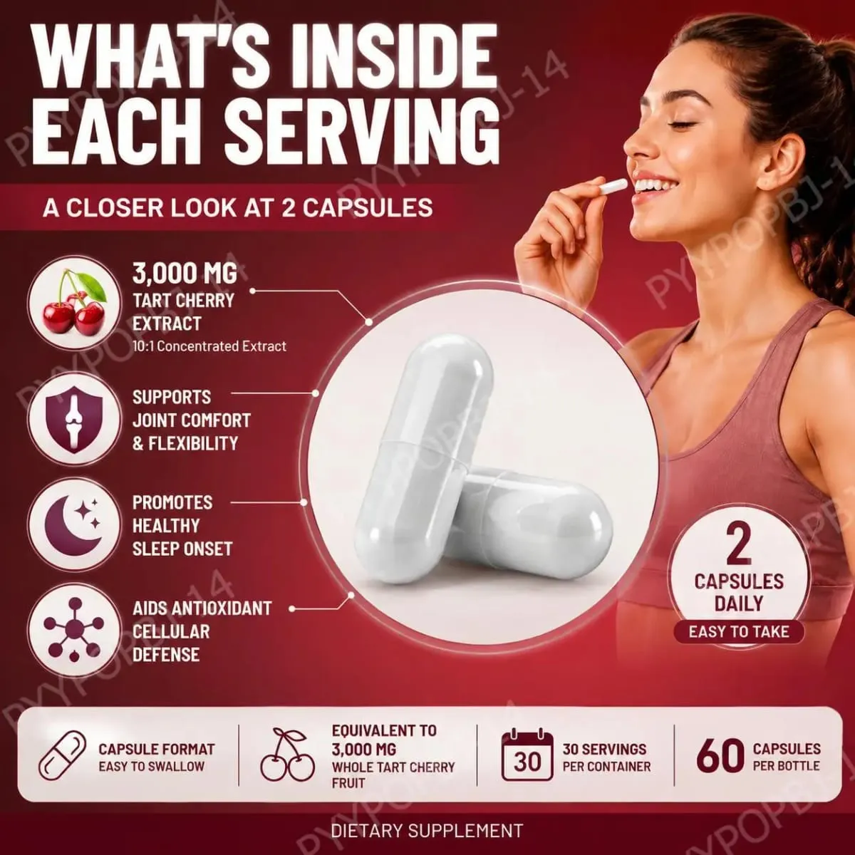 Docteat Tart Cherry Extract Capsules Supports Balanced Uric Acid Levels and Post-Exercise Recovery Comfort 10:1 60 Capsules